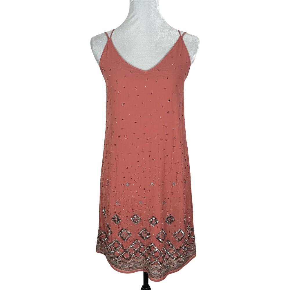NWT White House Black Market Beaded Sleeveless Mini Dress Coral Size Small